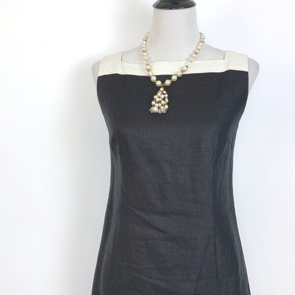 Richie Freeman for Teri Jon Black /White Linen Sheath Dress Retro Sz 8 - Picture 4 of 16
